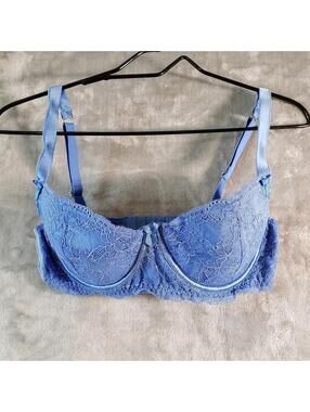 Mimi Holliday Lace Balconette Bra Blue 36D Underwire Adjustable Strap